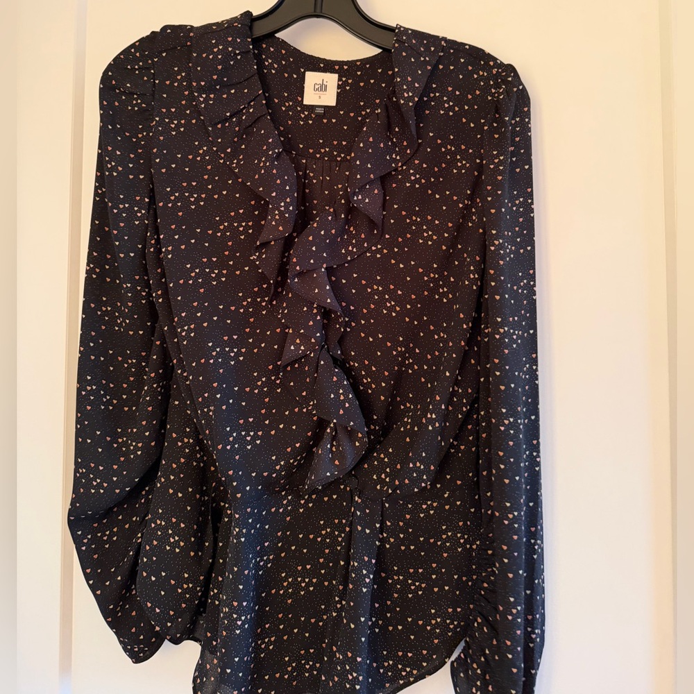 CAbi Black Blouse with Heart Accents Size Small